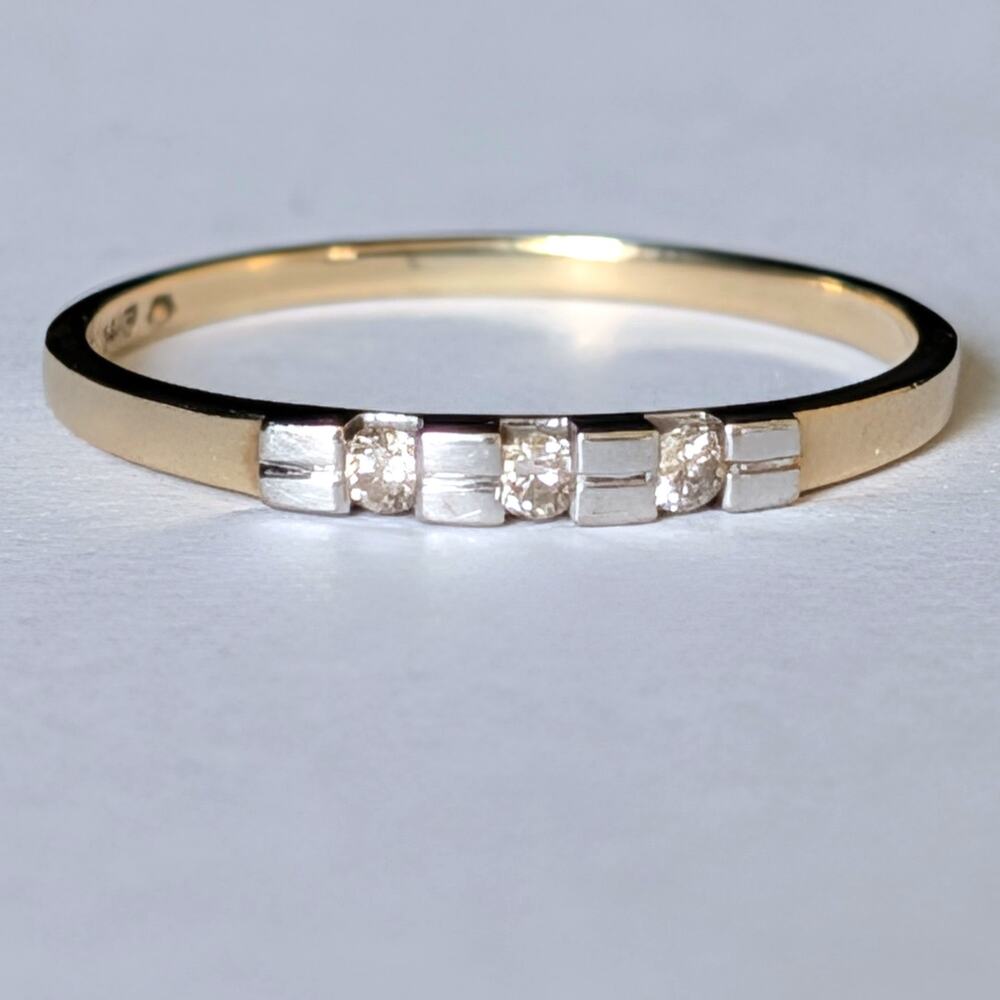 Vintage Diamonds 14k Yellow White Gold Wedding Band Ring Estate Bridal Retro